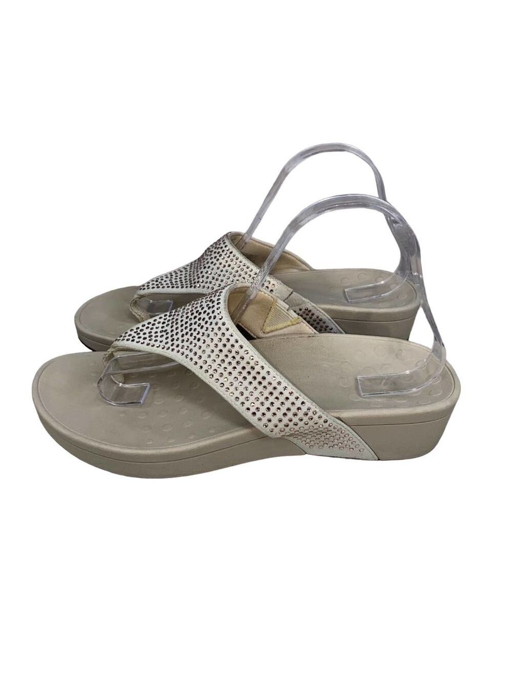 Vionic Beige Sandals with Rhinestone Accents
